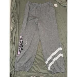 Free People FP Movement ALL-STAR Graphic Joggers LRG Barrel Relax Pants Gray NWT